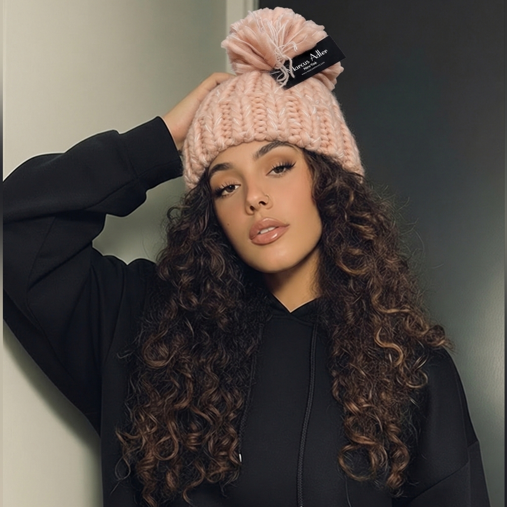 Marcus Adler Chunky Knit Beanie in Peachy Pink